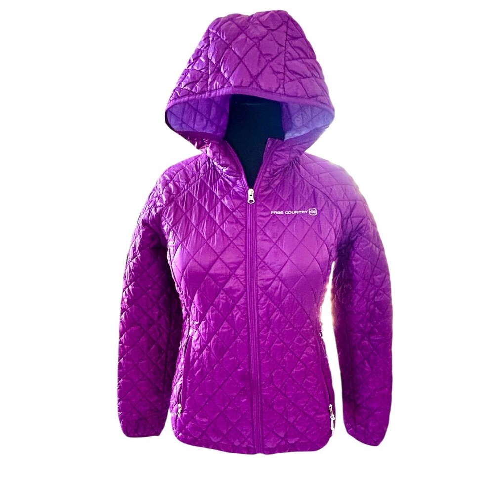 Free Country Quilted Puffer Jacket With Hood Women's Medium Purple Lightweight